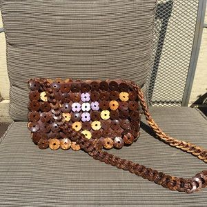 Unique brown coconut shell shoulder bag purse